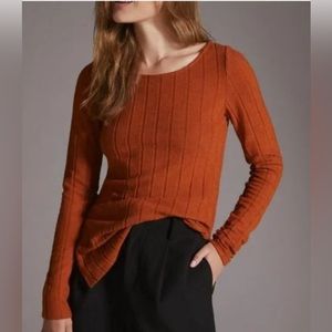 by Anthropologie Orange Ribbed Tunic Sweater
